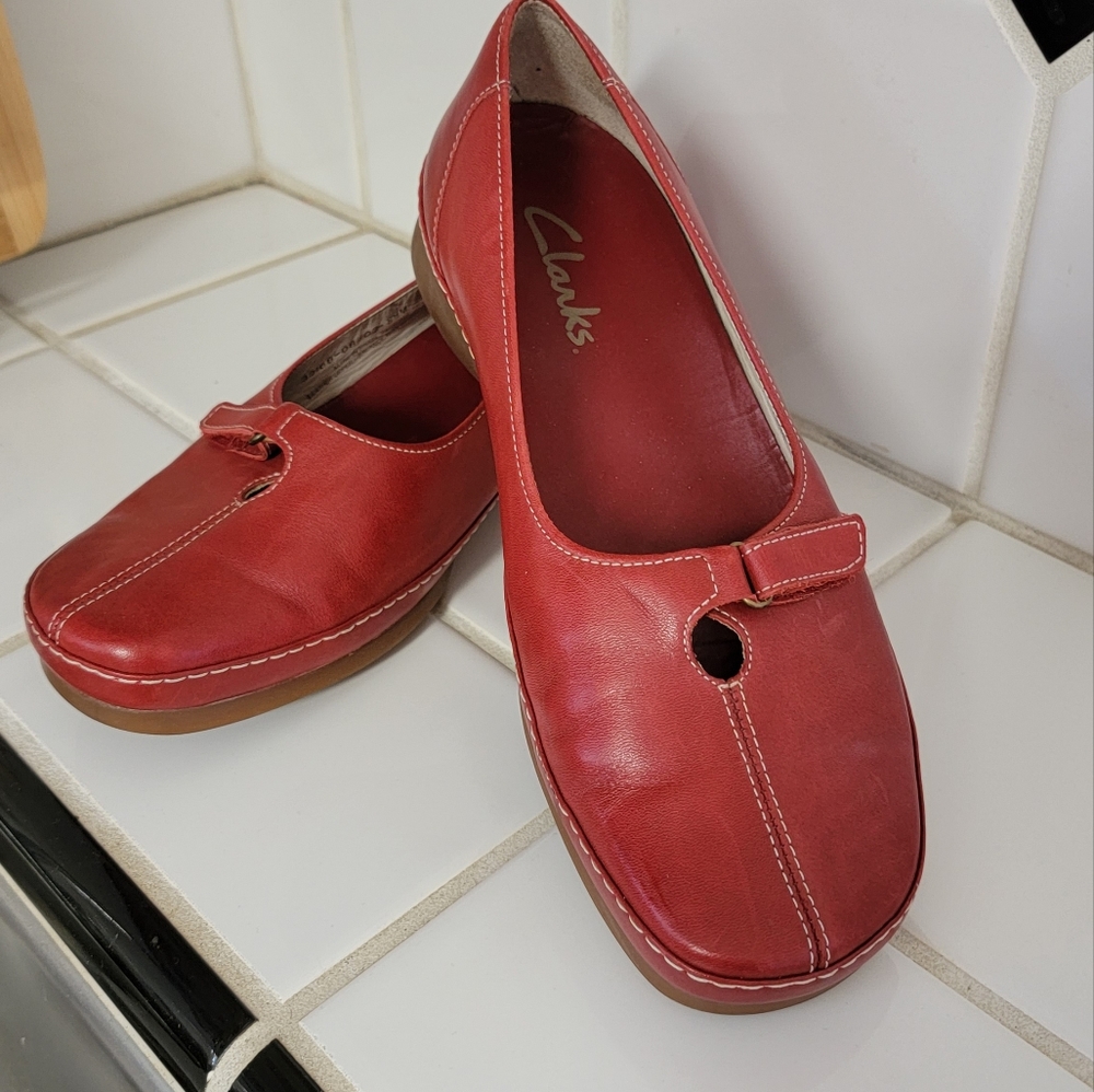 Clarks Red Leather Loafers